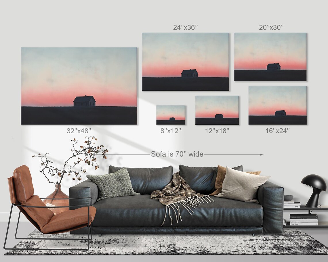 Solitary House Silhouette Soft Pink Horizon Calm Evening Print - Image 3