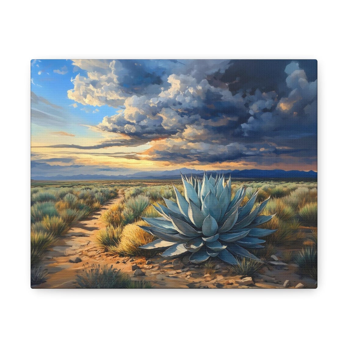 Desert Agave Trail Painting With Dramatic Cloud Sunset Art Print - Image 3