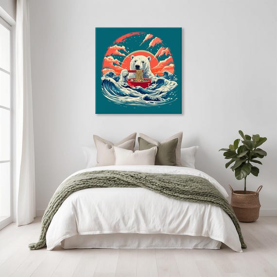 Maximalist Eclectic Ramen Polar Bear Print Bold Altered Animal Portrait Fantasy Fun Colorful Renaissance Rustic Art