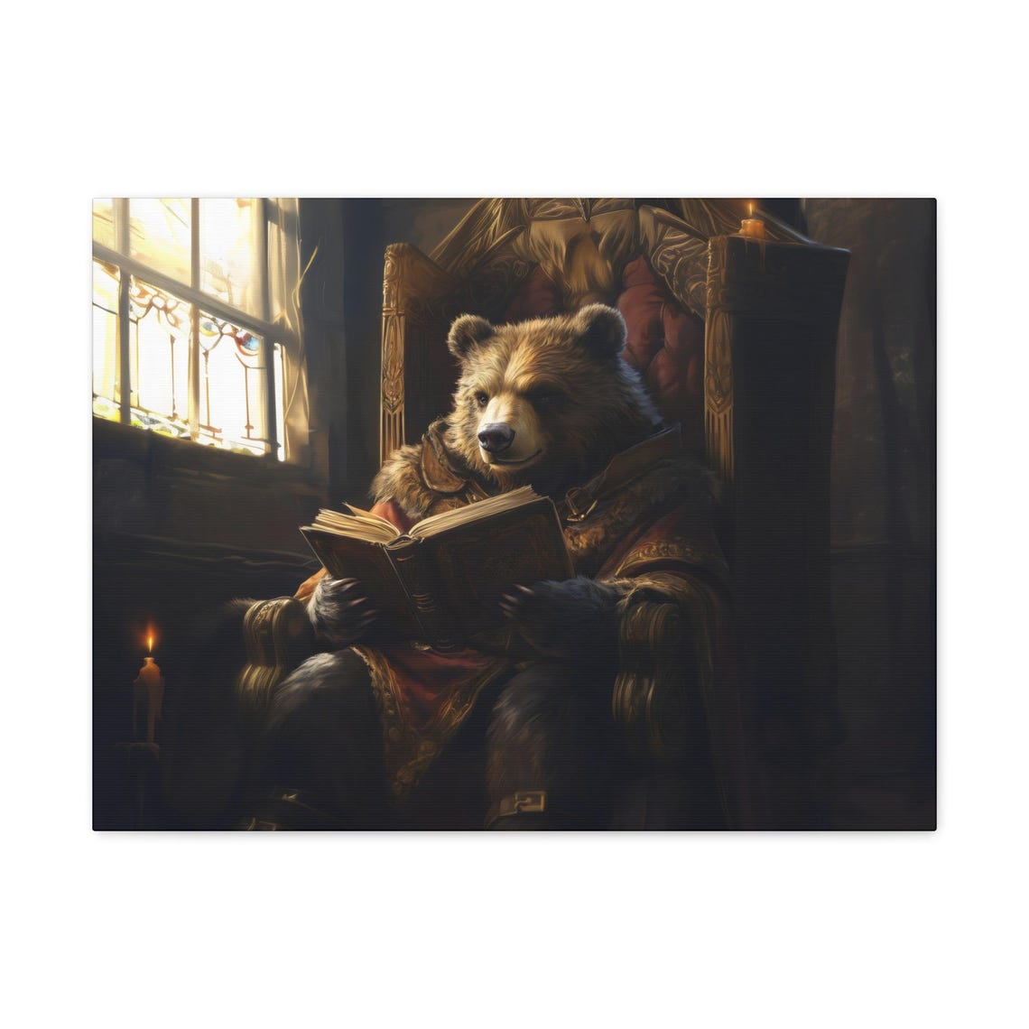 Gentleman Bear Book Candlelit Library Dark Academia Decor Print - Image 3