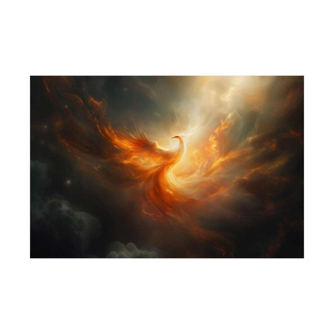 Fiery Phoenix Rising Through Dark Clouds Mythical Bird Poster - Image 3