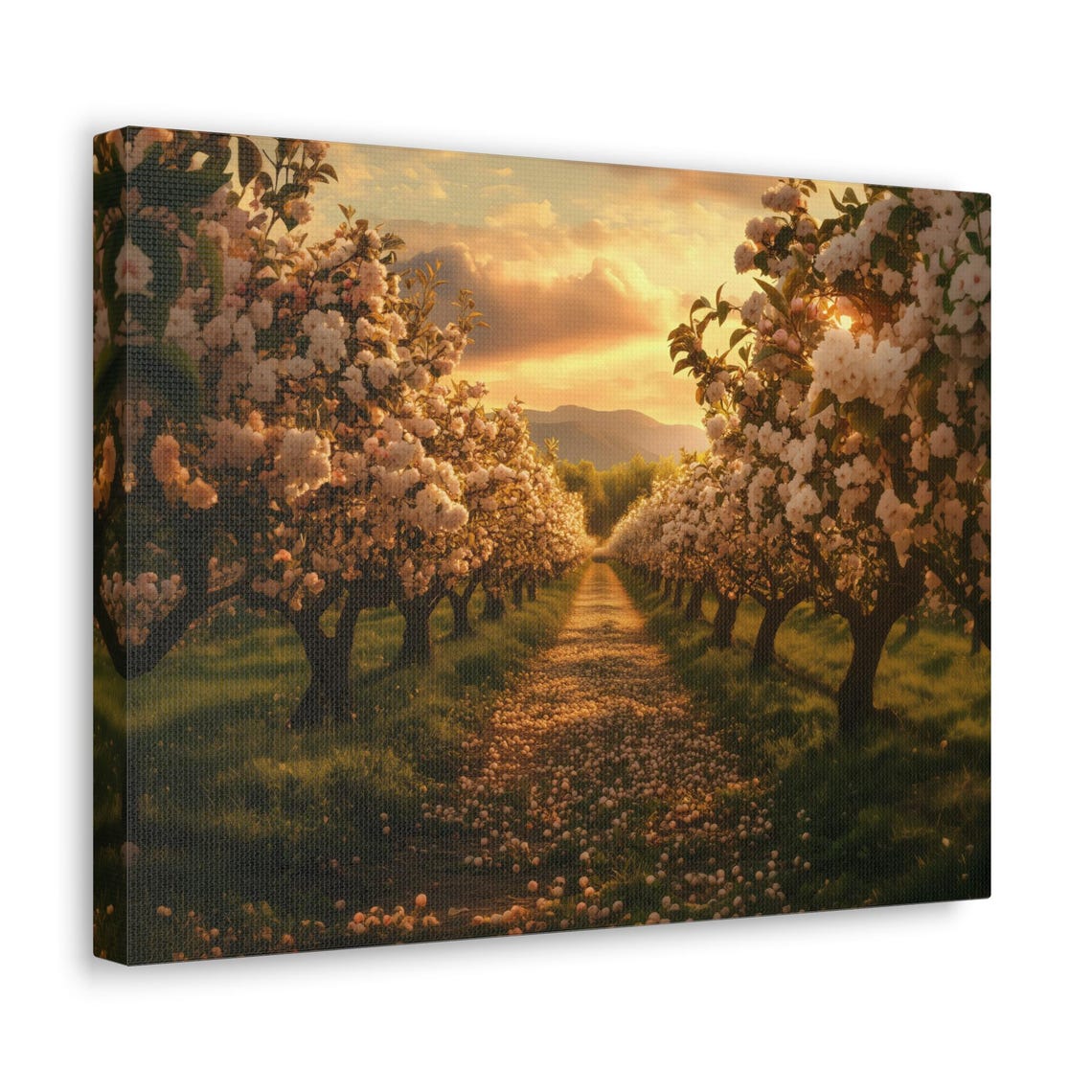 Golden Hour In A Flowering Orchard Romantic Pathway Wall Art - Image 2