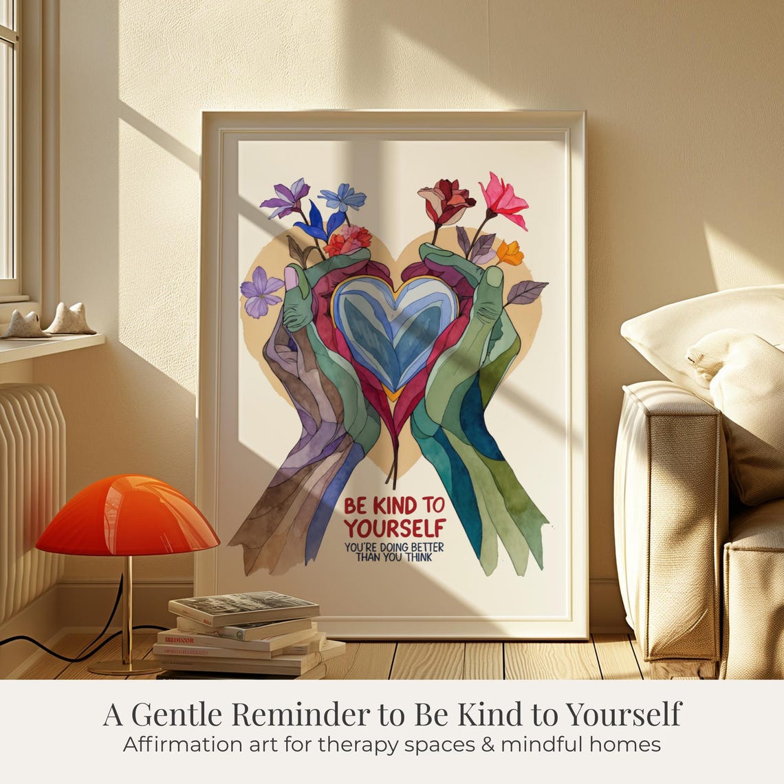 Be Kind To Yourself Watercolor Motivational Wall Art Self Care Quote Print Mental Health Decor - Image 6
