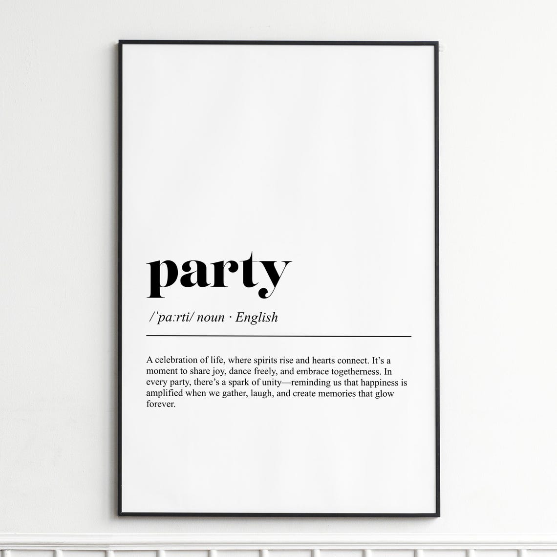 Party Definition Print Elegant Typography Wall Art Modern Home Decor Poster Inspirational