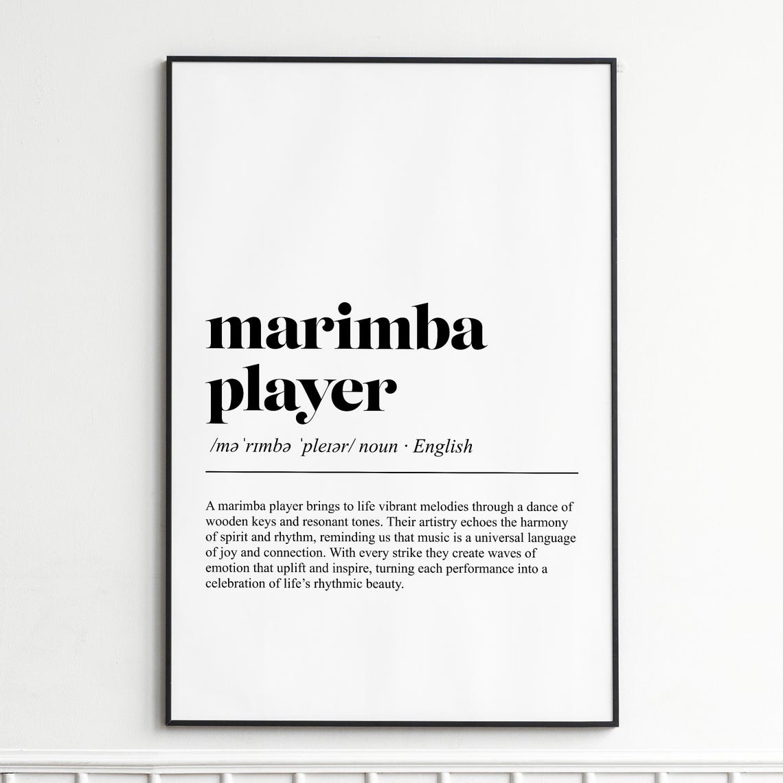 Marimba Player Inspirational Dictionary Definition Typography Poster