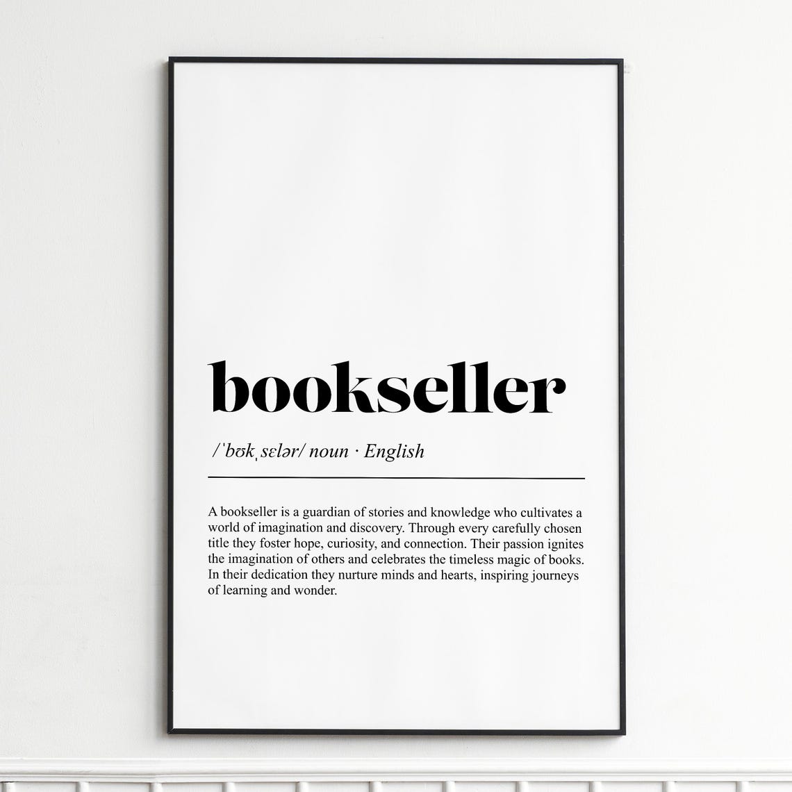 Bookseller Definition Vintage Book Lover Typography Dictionary Poster