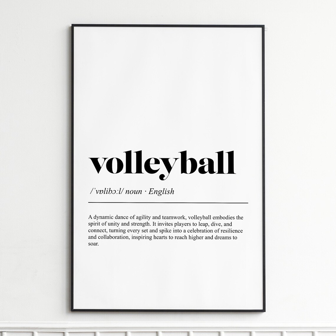 Volleyball Definition Dictionary Poster for Athletes Minimalist Wall Decor