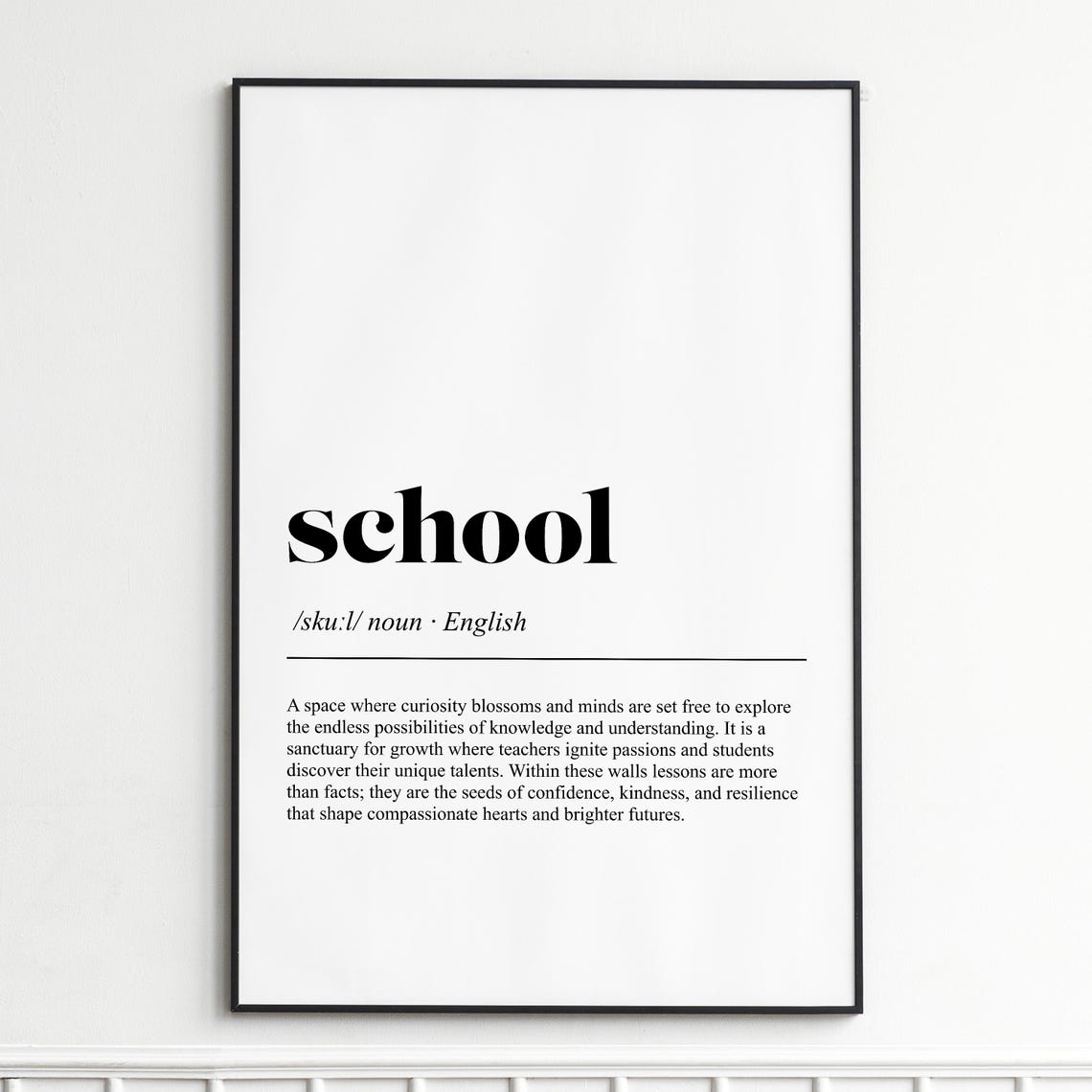 School Definition Print Inspirational Dictionary Wall Art Modern Typography Poster Home Decor