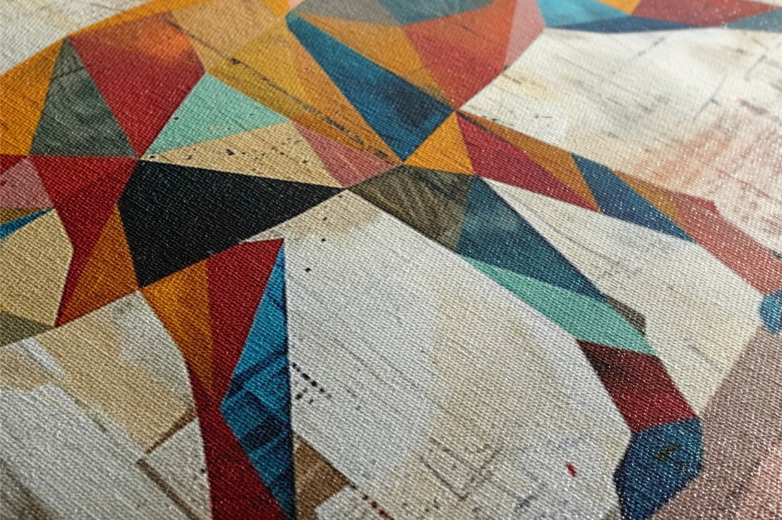 Geometric Coyote Walking Orange Teal Faceted Retro Desert Art Poster - Image 2