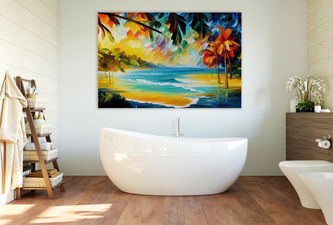 Tropical Beach Painting Reproduction Nautical Vibrant Colorful Art - Image 2