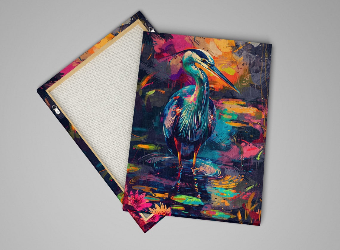 Vibrant Blue Heron Neon Wetlands Expressionist Bird Art Poster - Image 4