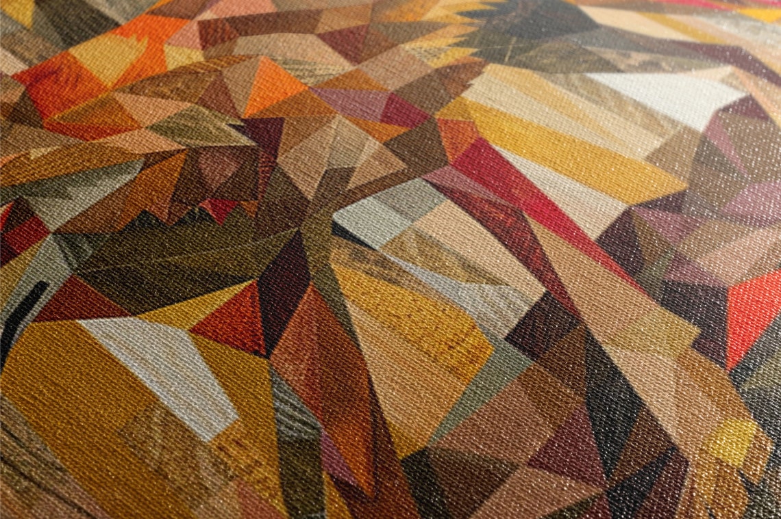 Geometric Low Poly Coyote Walking Forest Warm Orange Brown Art Poster - Image 2