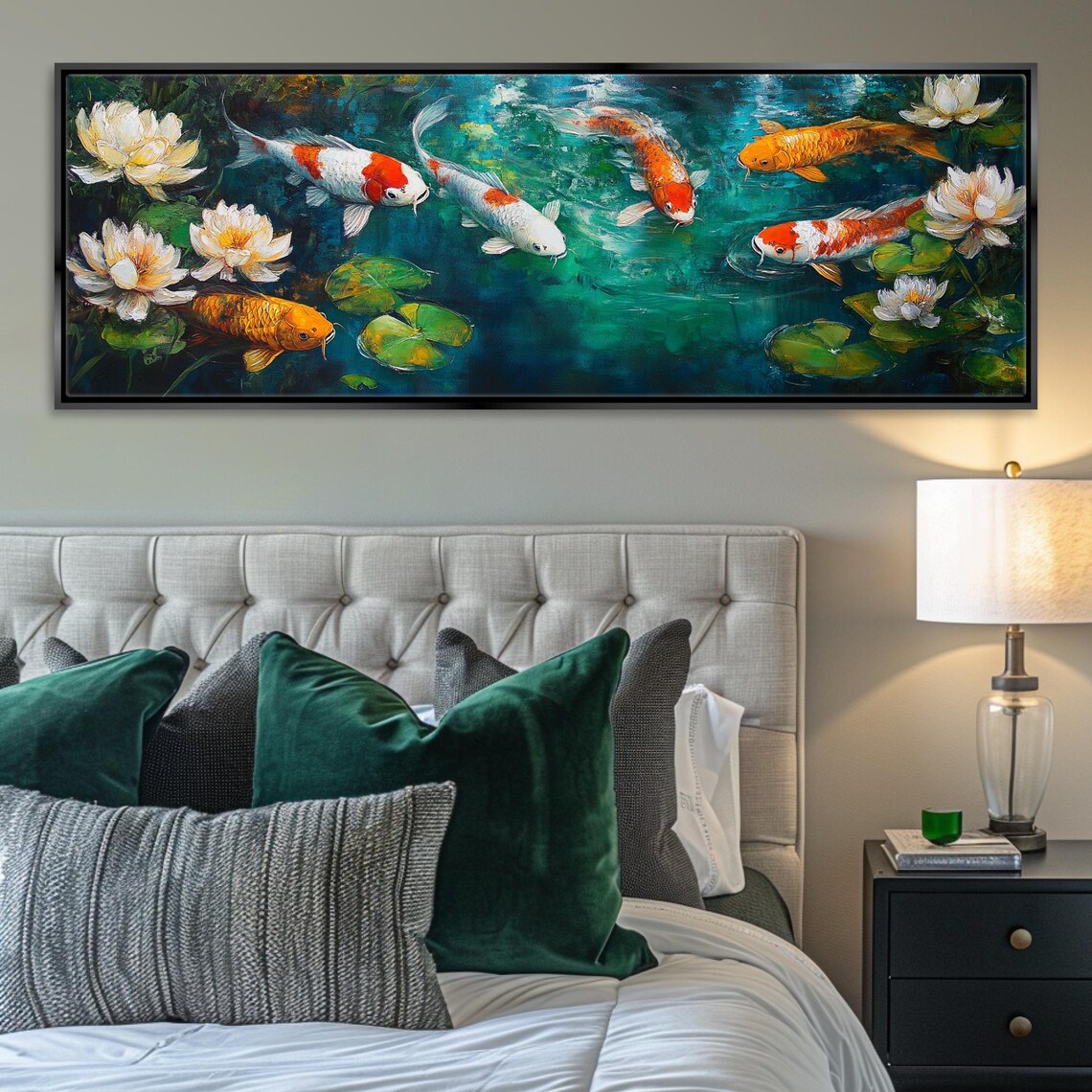 Koi Fish Zen Wall Art Print, Panoramic Horizontal