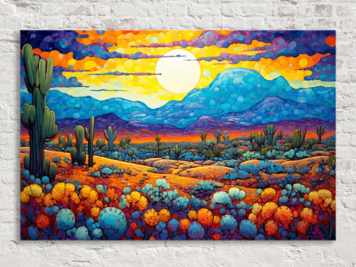 Arizona Desert Southwest Landscape Robotic Expressionism Western Wall Art Painting Print Large