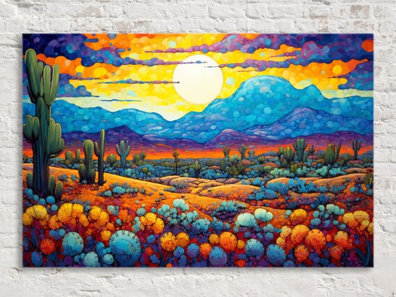 Arizona Desert Southwest Landscape Robotic Expressionism Western Wall Art Painting Print Large