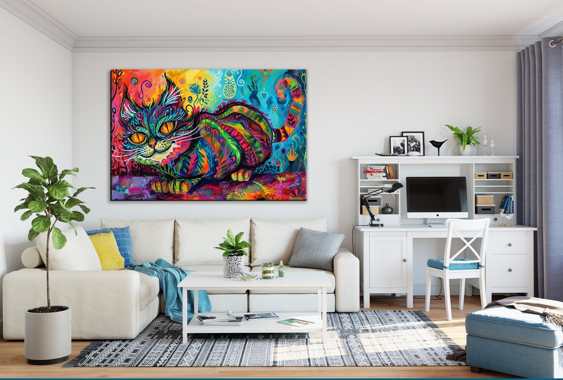 Cheshire Cat Wonderland Whimsical Psychedelic Colorful Grin Art Print - Image 4