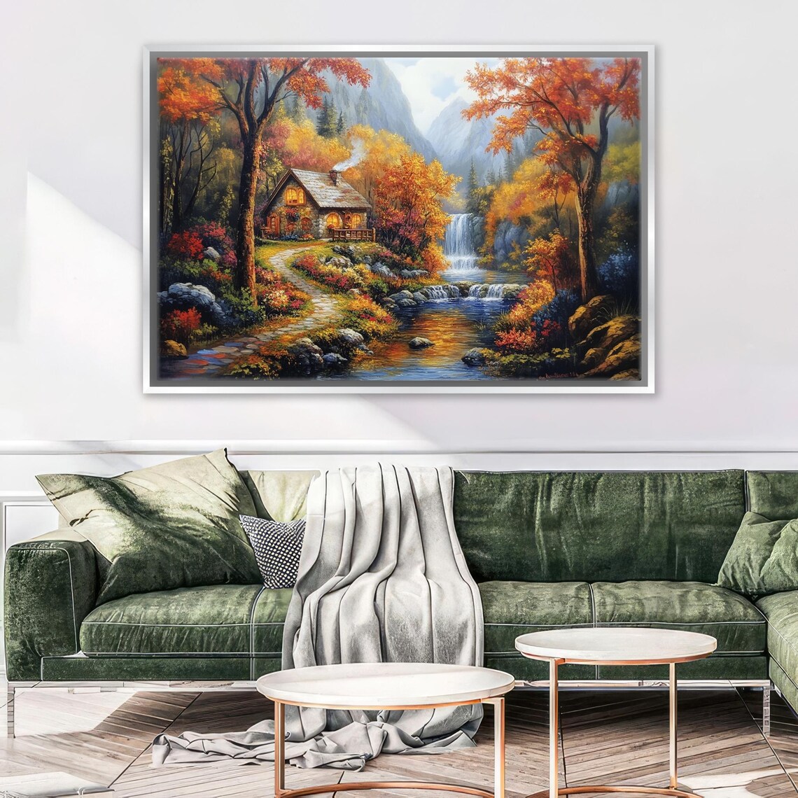 Cozy Autumn Landscape, Thomas Kinkade-Inspired Art Print - Image 4