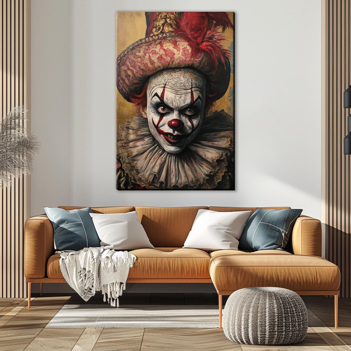 Creepy Evil Clown Portrait Vintage Horror Frightening Halloween Wall Art - Image 5