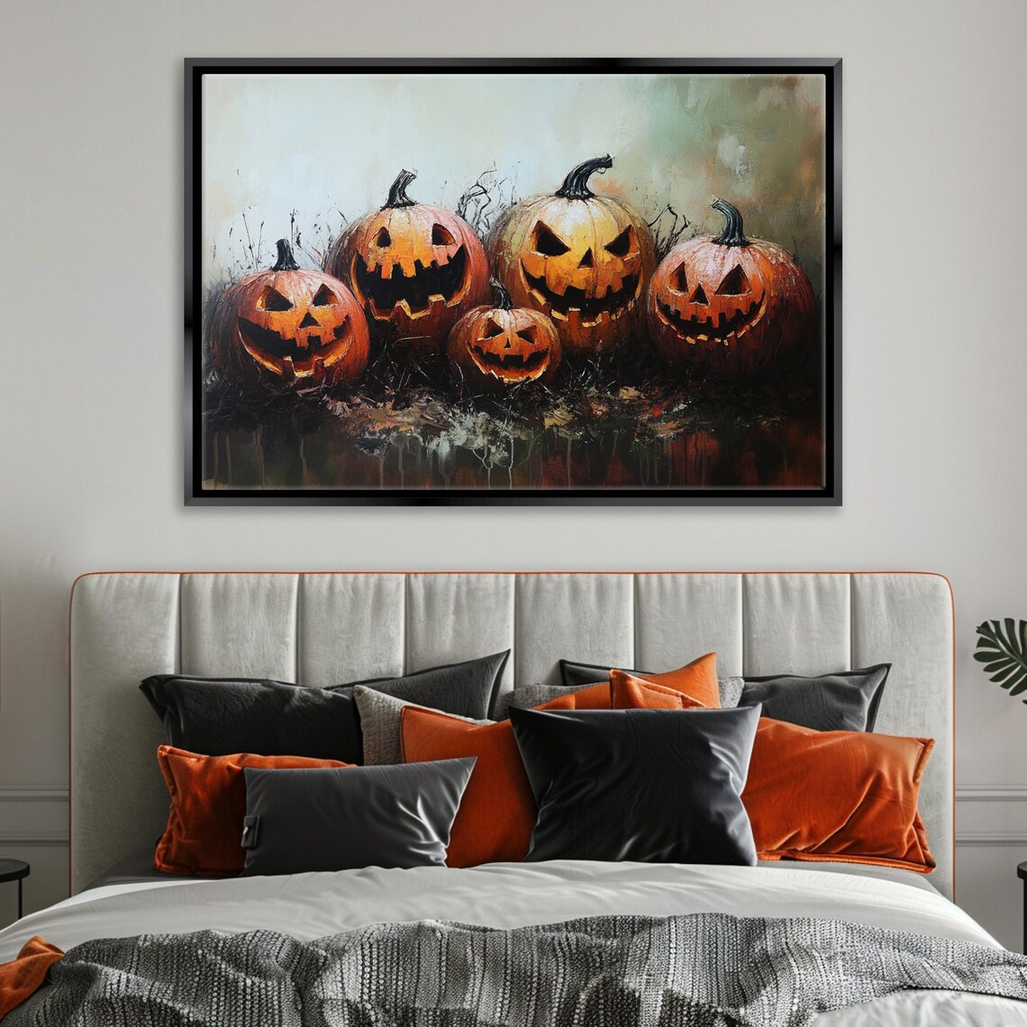 Creepy Jack O Lantern Pumpkins Halloween Grinning Faces Spooky Wall Art