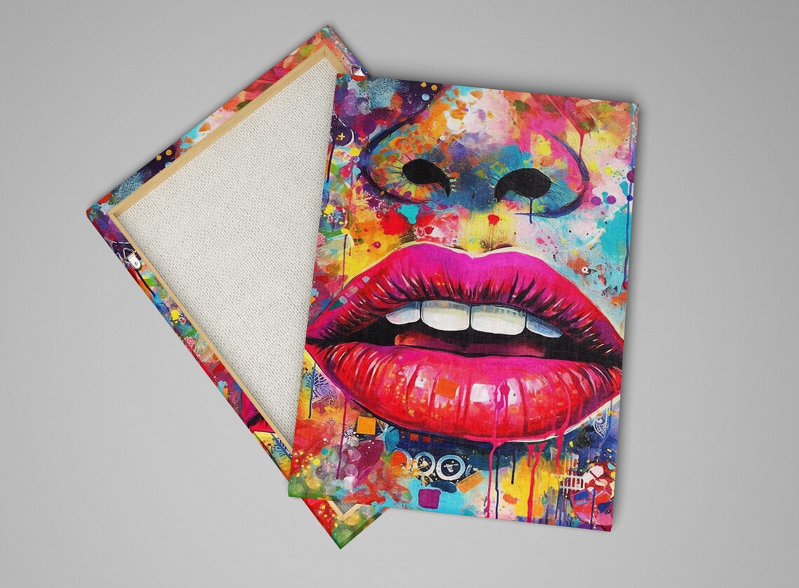 Womans Lips Pink Graffiti Pop Art Female Decor Striking Large Wall Art Print - Image 4