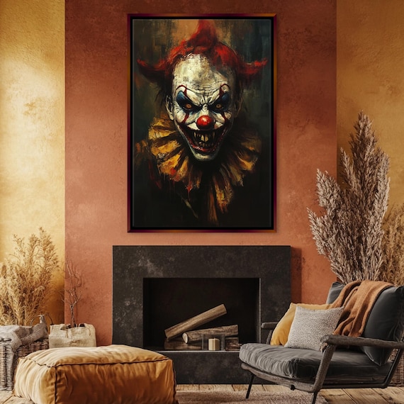 Gothic Scary Clown Portrait Dark Horror Halloween Frightening Wall Art