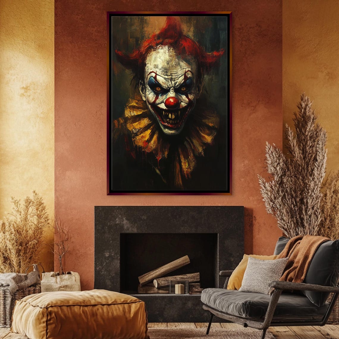 Gothic Scary Clown Portrait Dark Horror Halloween Frightening Wall Art