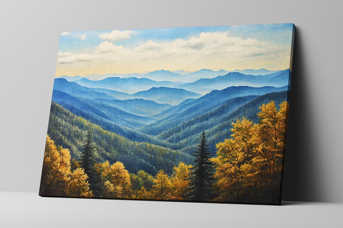 Smoky Mountains Fall Scene Print Mountain Landscape Framed Or Unframed Gallery Wrapped Gicle Ready To Hang Extra Large Wall Art - Image 2