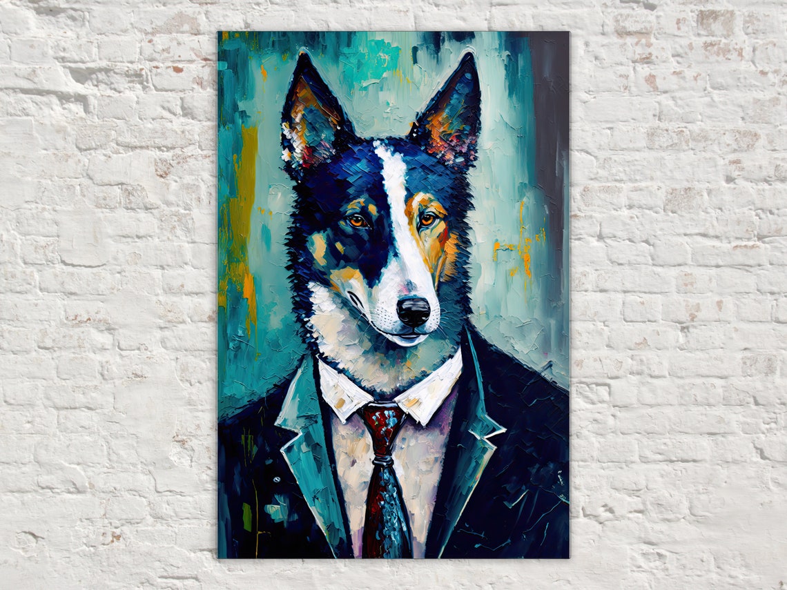 Dapper Dog Wearing Suit Business Portrait Colorful Canine Art Poster