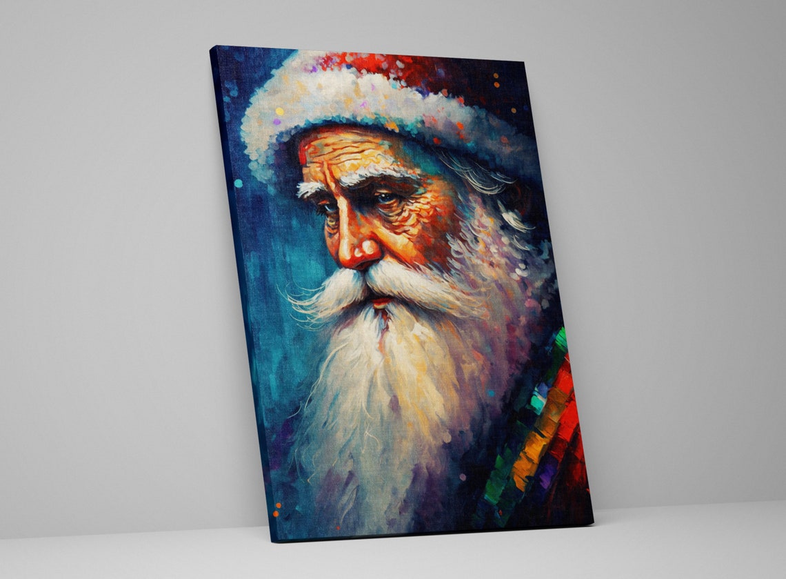 Santa Claus Portrait White Beard Festive Teal Blue Christmas Poster - Image 4