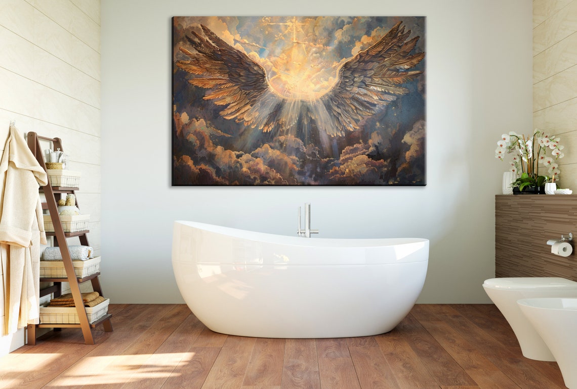 Dramatic Angel Wings Golden Light Burst Celestial Cloud Art Poster - Image 2