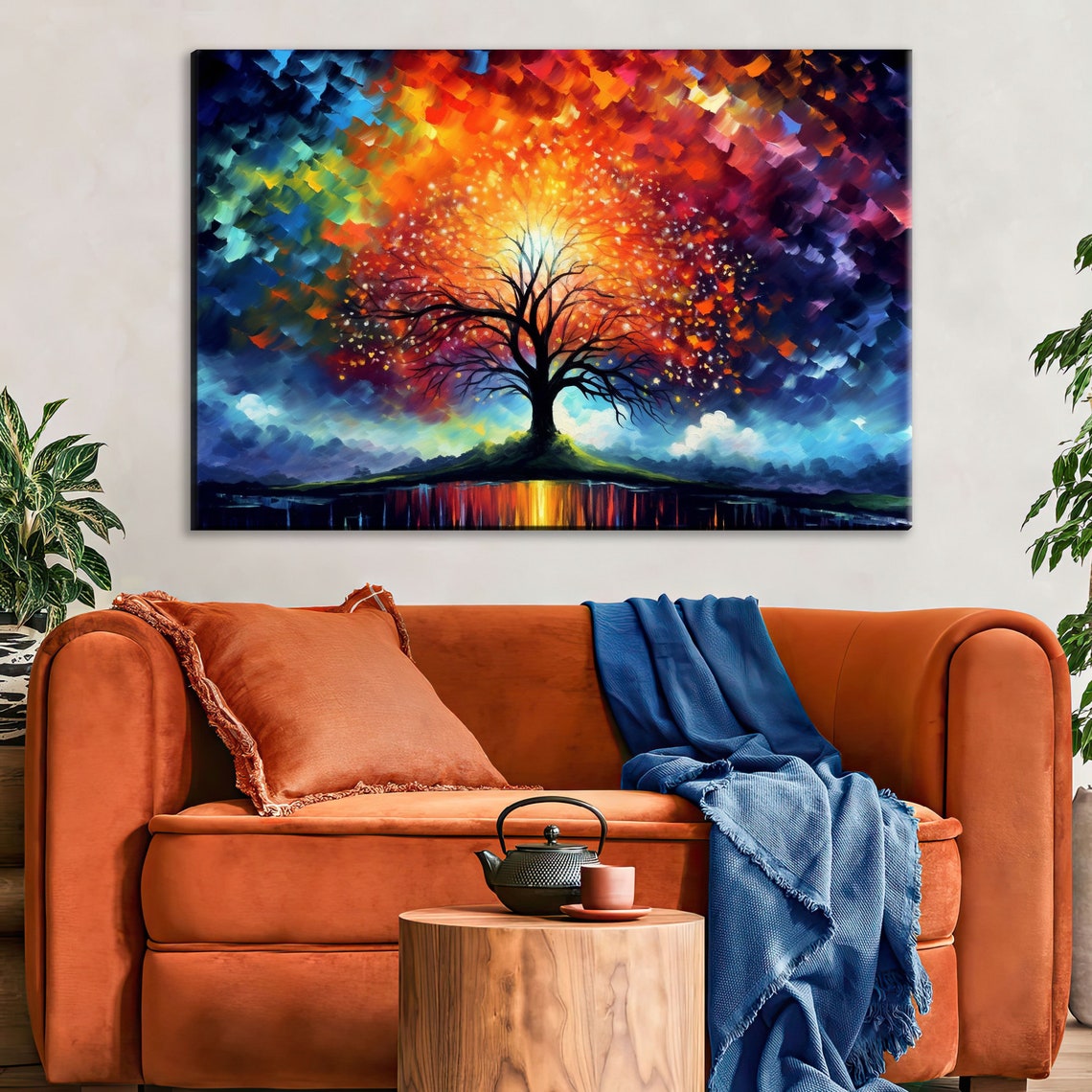 Tree of Life Vibrant Impasto Autumn Colors Cosmic Night Sky Print - Image 3