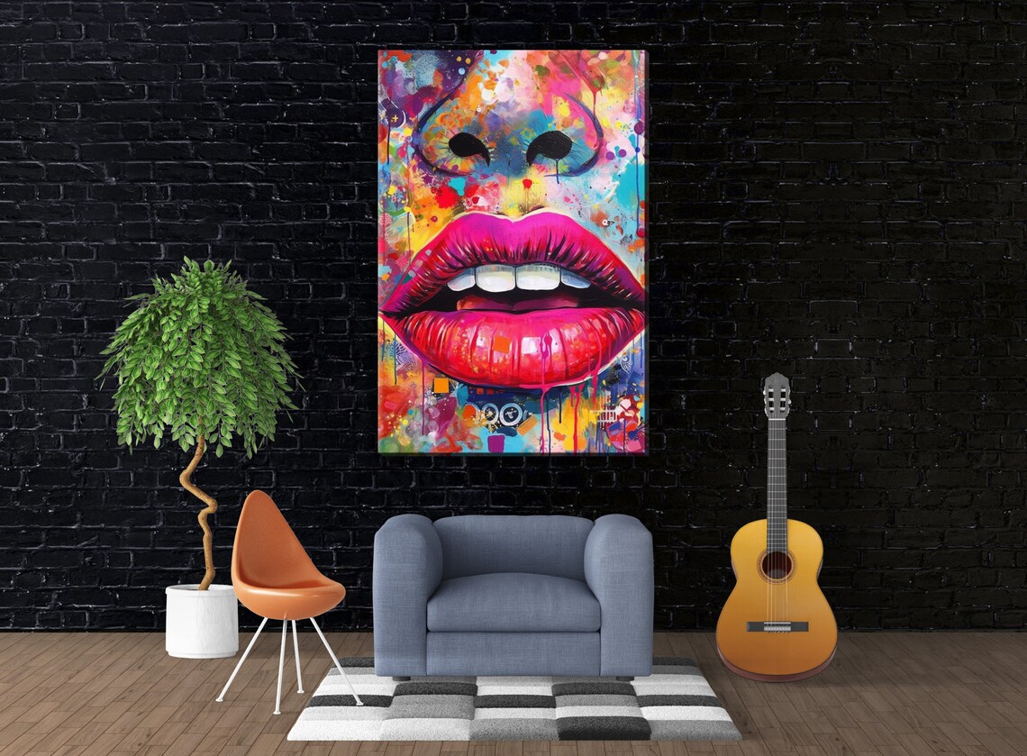 Womans Lips Pink Graffiti Pop Art Female Decor Striking Large Wall Art Print - Image 3