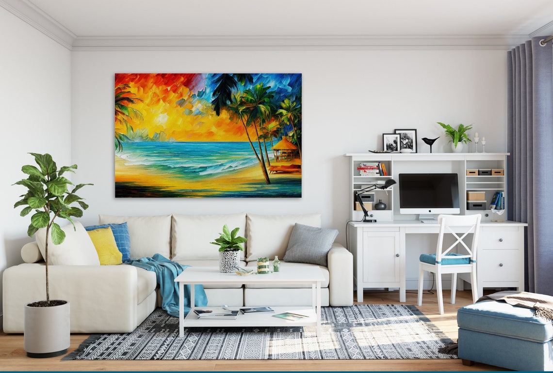 Tropical Beach Print Oil Painting Reproduction Nautical Vibrant Colorful Art - Image 3