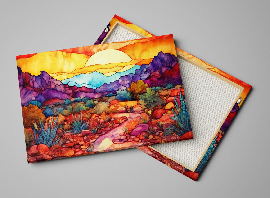 Desert Sunset Stained Glass Style Art Print, Arizona Scene - Image 4