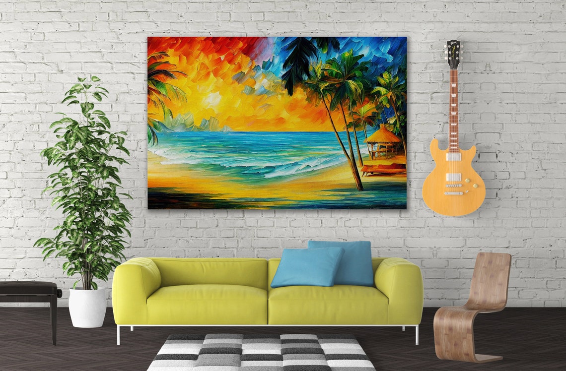 Tropical Beach Sunset Palm Hut Turquoise Water Island Escape Poster - Image 4