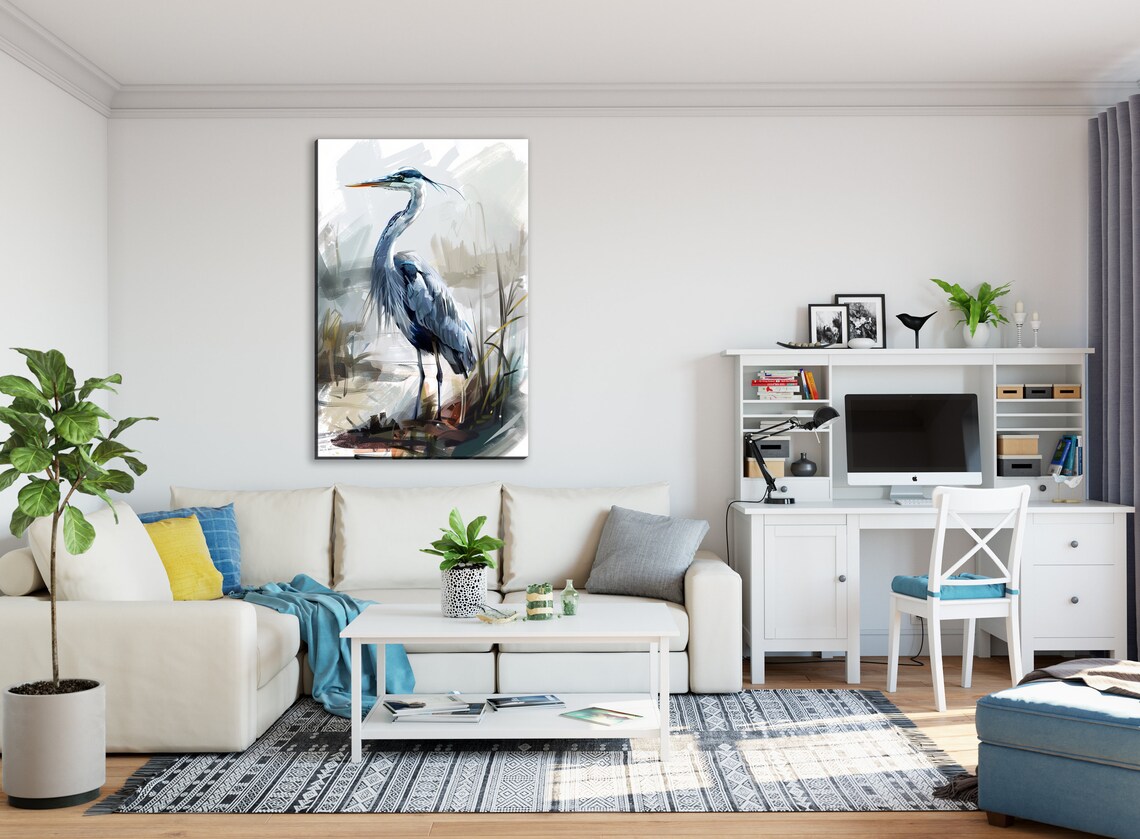 Blue Heron Lake Minimal Design Wall Art Print - Image 3