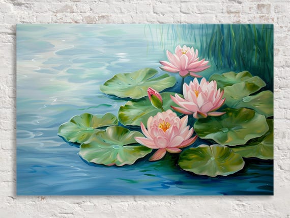 Pastel Water Lilies Georgia Okeeffe Style Wall Art Gicle Print On Gallery Wrapped Artist Ready To Hang In Extra Large Sizes