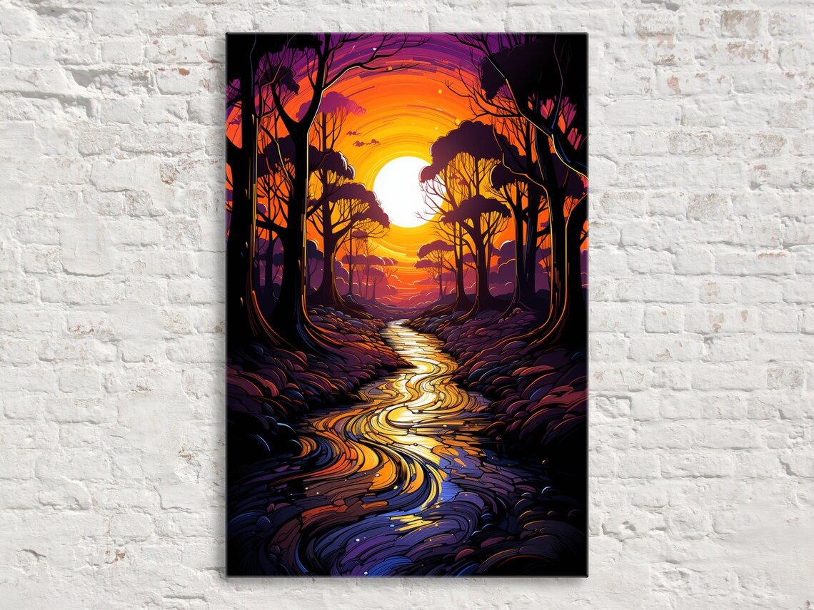 Jungle Sunrise Forest African River Art Print Giclee Print On Thick Gallery Wrapped Artist Available In Extra Large Sizes