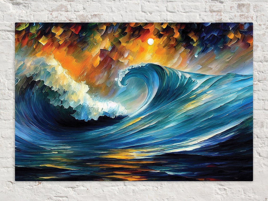 Crashing Ocean Wave Curl Golden Sunset Glow Turquoise Surf Poster