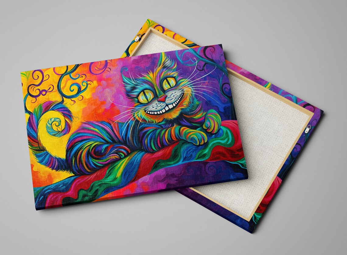 Colorful Cheshire Cat Lounging Swirling Wonderland Branch Fantasy Art Poster - Image 5