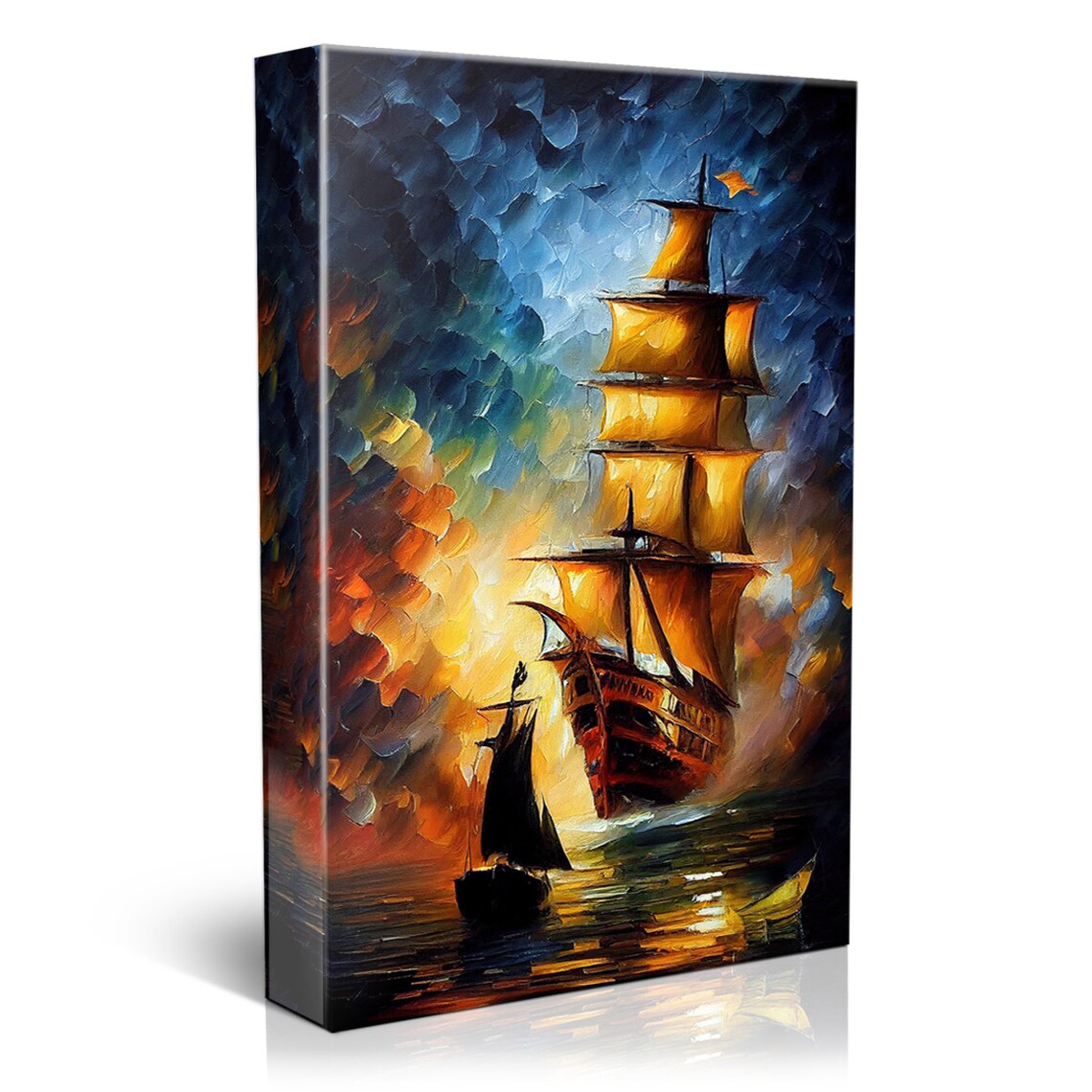 Tall Ship Golden Sails Sunset Ocean Voyage Oil Painting Art Poster - Image 5