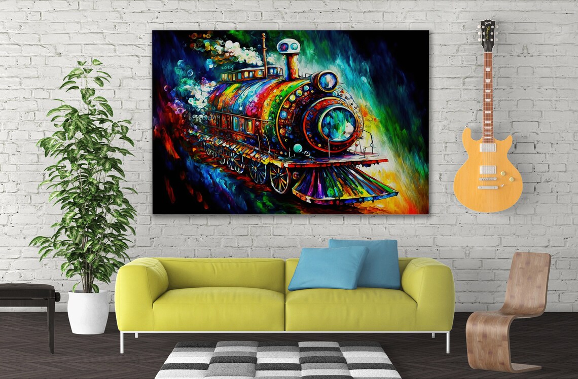 Colorful Steampunk Locomotive Train Rainbow Steam Engine Art Poster - Image 3