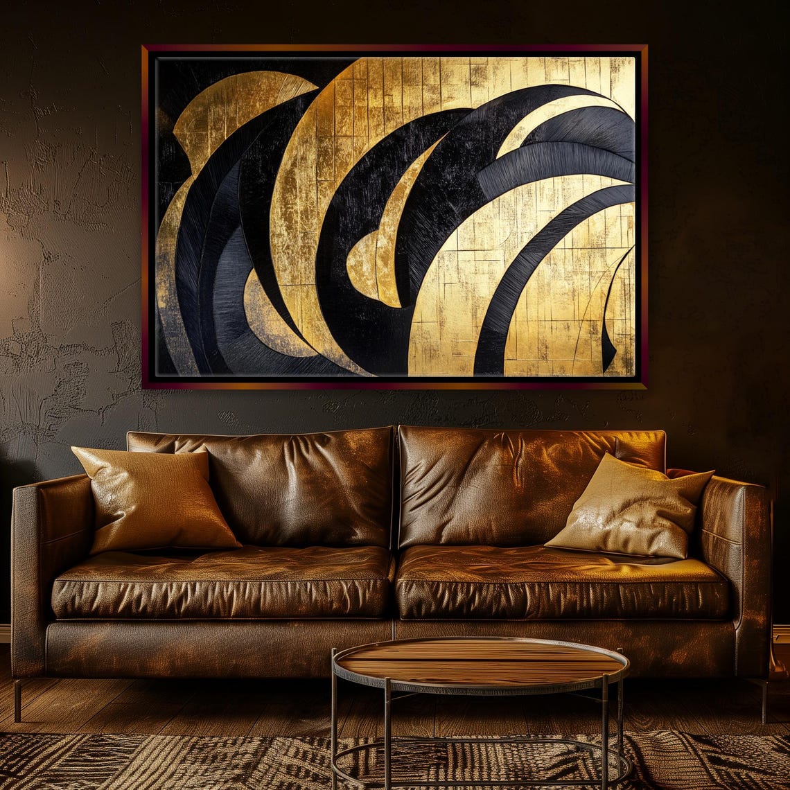 Black And Gold Swirling Abstract Wave Art Elegant Modern Wall Poster - Image 3