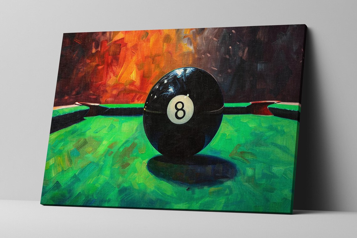 Classic 8 Ball Pool Table Scene Oil Painting Billiards Game Room Print - Image 4