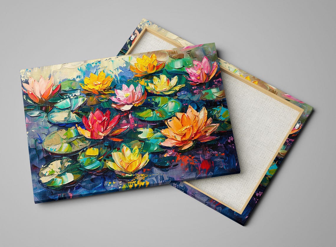 Vibrant Impasto Water Lilies Palette Knife Colorful Floral Art Poster - Image 5