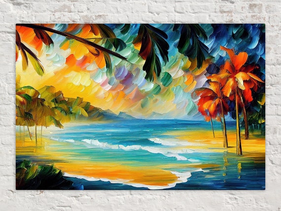 Tropical Beach Painting Reproduction Nautical Vibrant Colorful Art