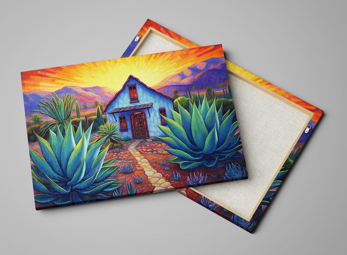 Desert Serenity in Blue, Adobe and Agave Art Print - Image 4