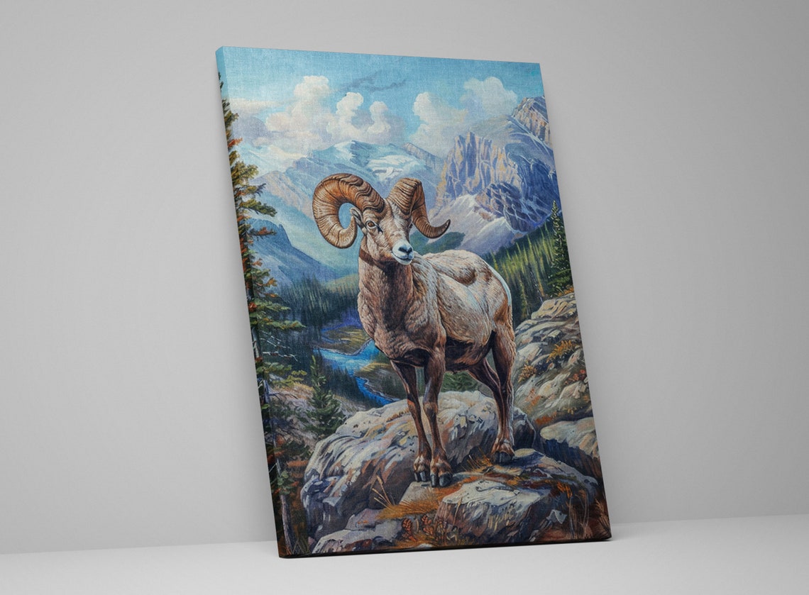 Bighorn Sheep Rocky Mountain Summit Realistic Nature Wildlife Poster - Image 5