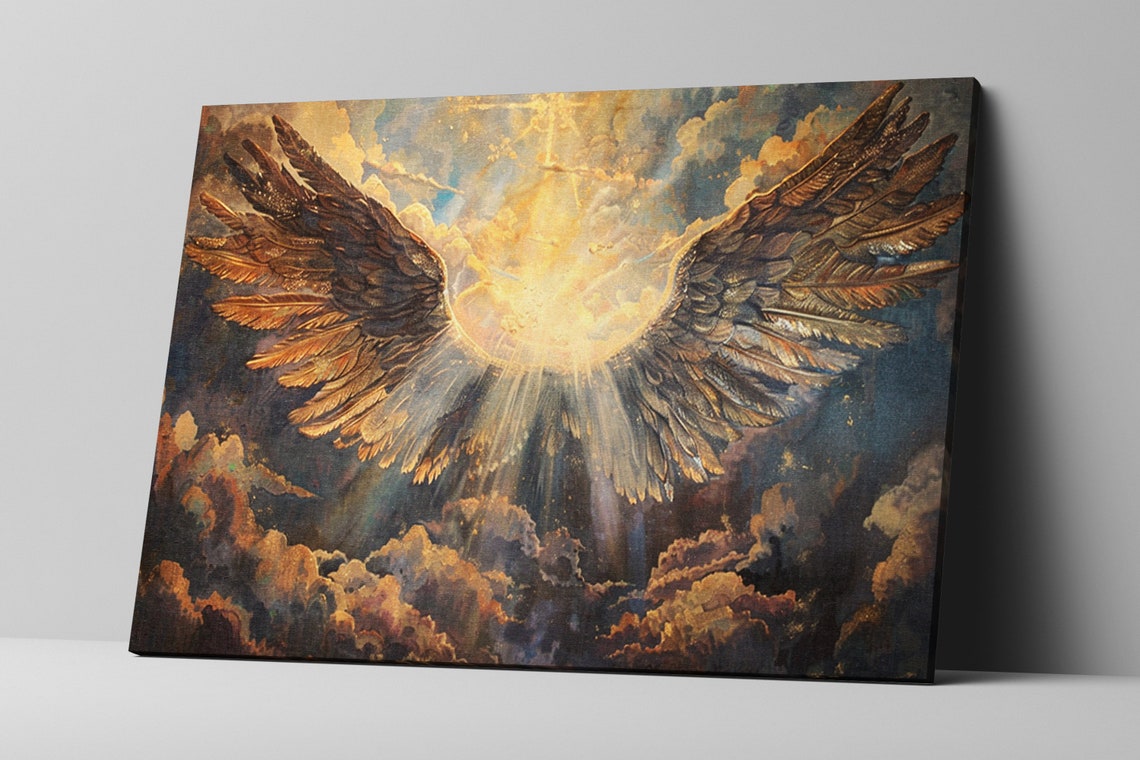 Dramatic Angel Wings Golden Light Burst Celestial Cloud Art Poster - Image 5