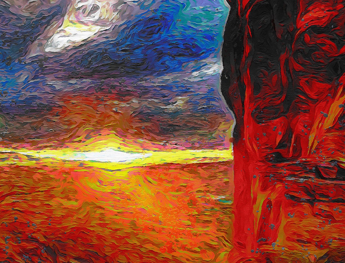 Fiery Desert Canyon Sunset Orange Cliffs Impressionist Art Poster - Image 2
